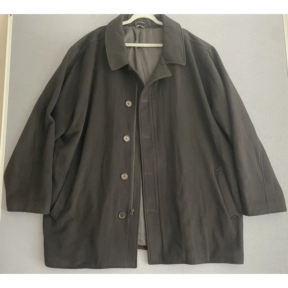 Oak Hill Men 3XLT Coat Black Wool Blend Full Zip‎ Button Classic Jacket 54L/56L